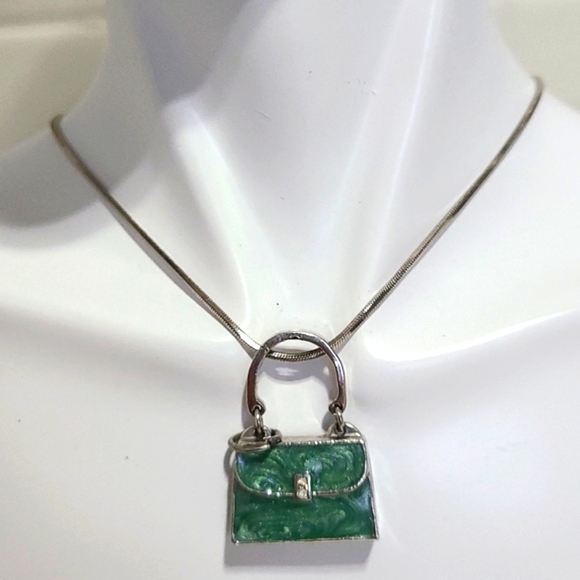 VINTAGE Green mini purse Bag Key charm Necklace - Picture 9 of 9